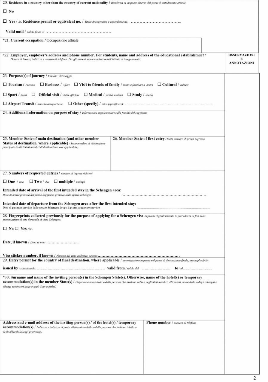 Italy Visa application Form